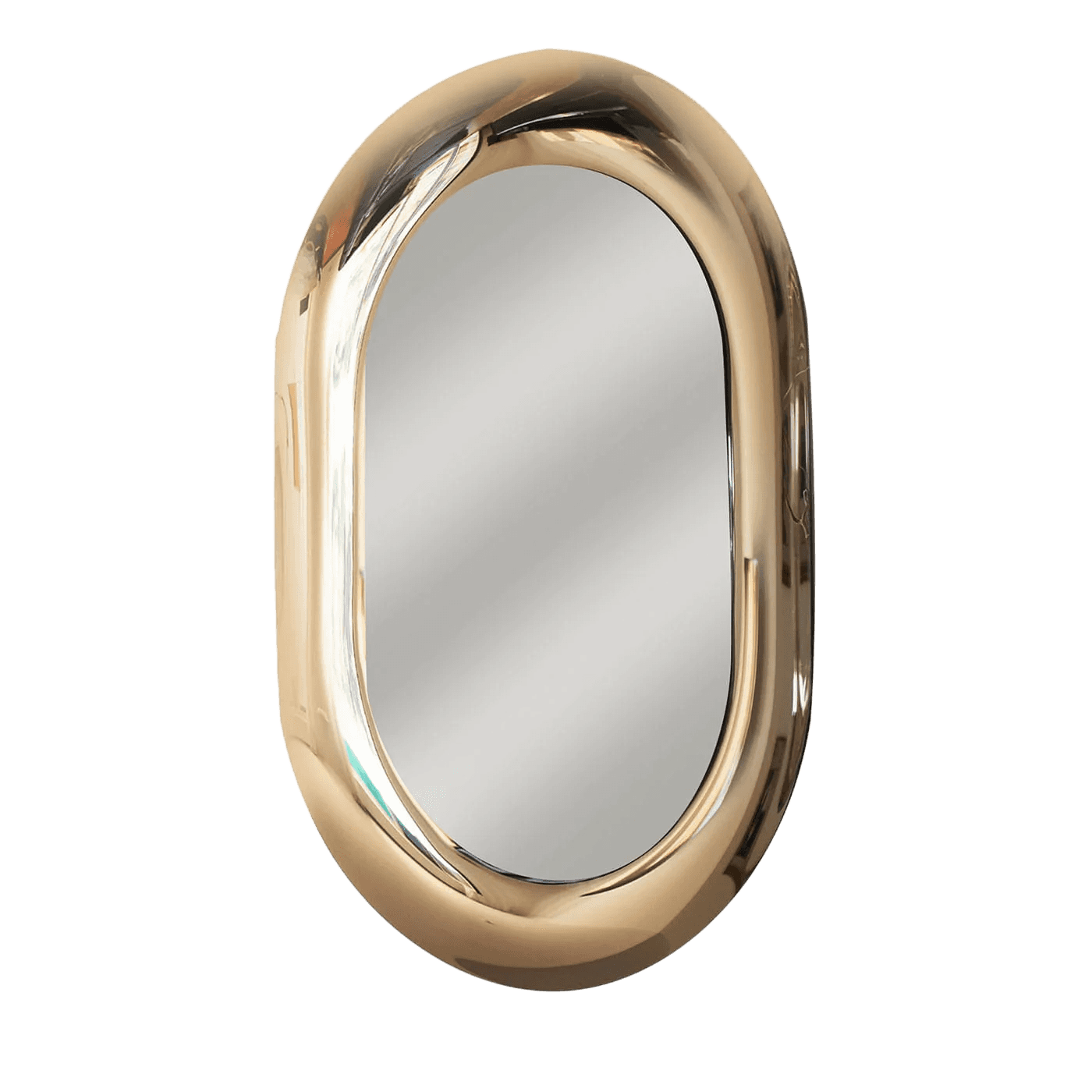 An oval-shaped mirror with a thick, bulbous frame. The frame has a high-gloss finish and appears to… — 3D model
