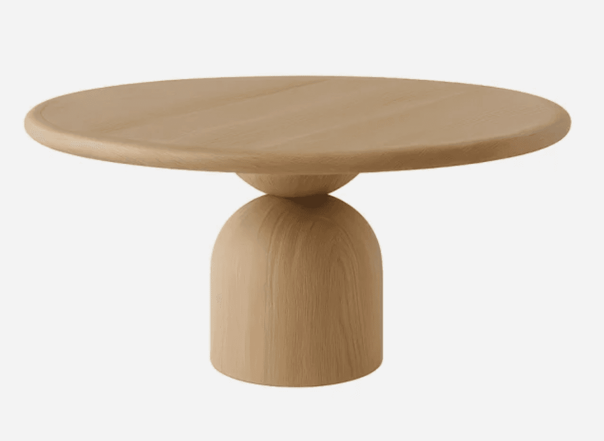 A modern coffee table with a round, flat top supported by a unique, sculptural pedestal base. The ba… — 3D model