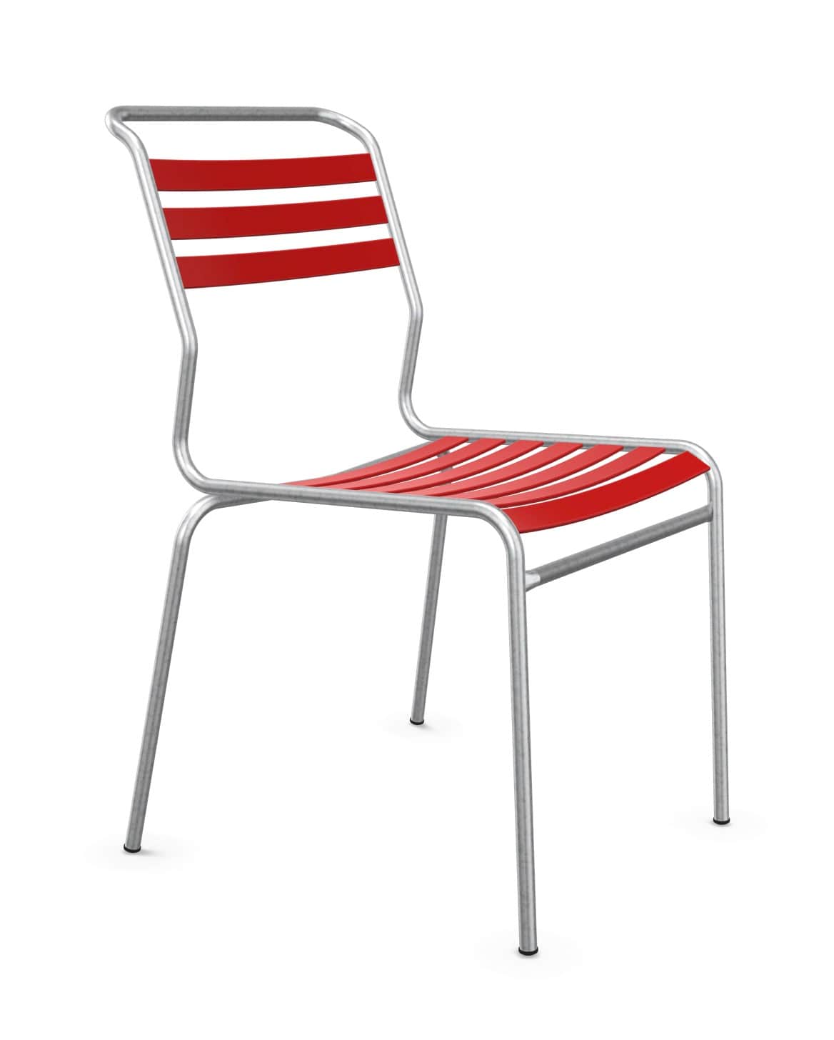 A modern dining chair with a tubular metal frame and a slatted seat and backrest. The frame is const… — 3D model
