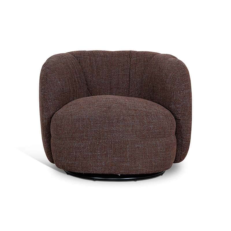 A contemporary upholstered swivel barrel chair featuring a rounded silhouette and a plush, textured… — 3D model