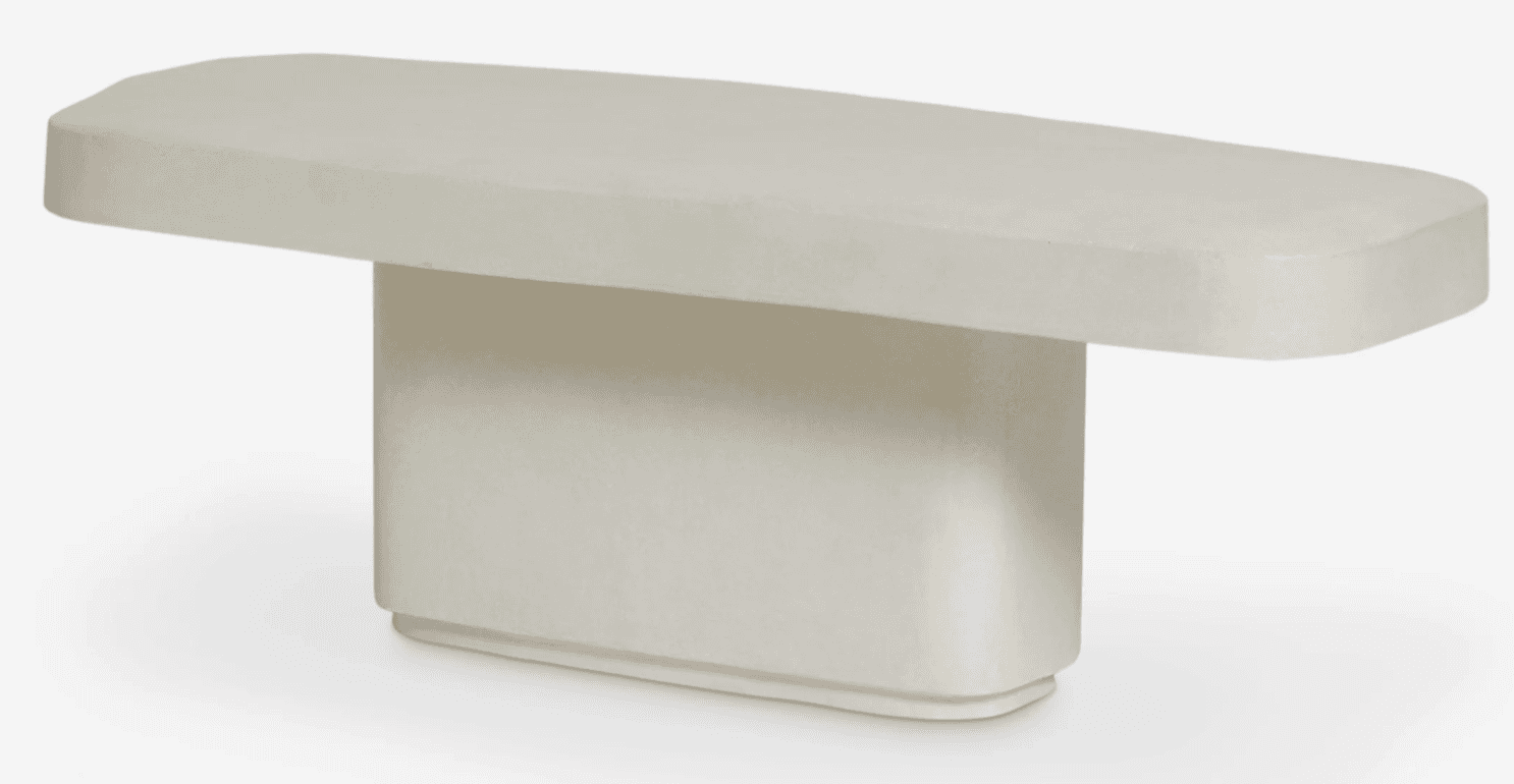 A minimalist, low-profile console bench featuring a rectangular seat with rounded edges, supported b… — 3D model