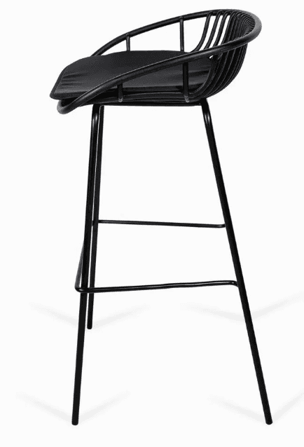 A contemporary bar stool featuring a black powder-coated metal wireframe bucket seat and backrest, p… — 3D model