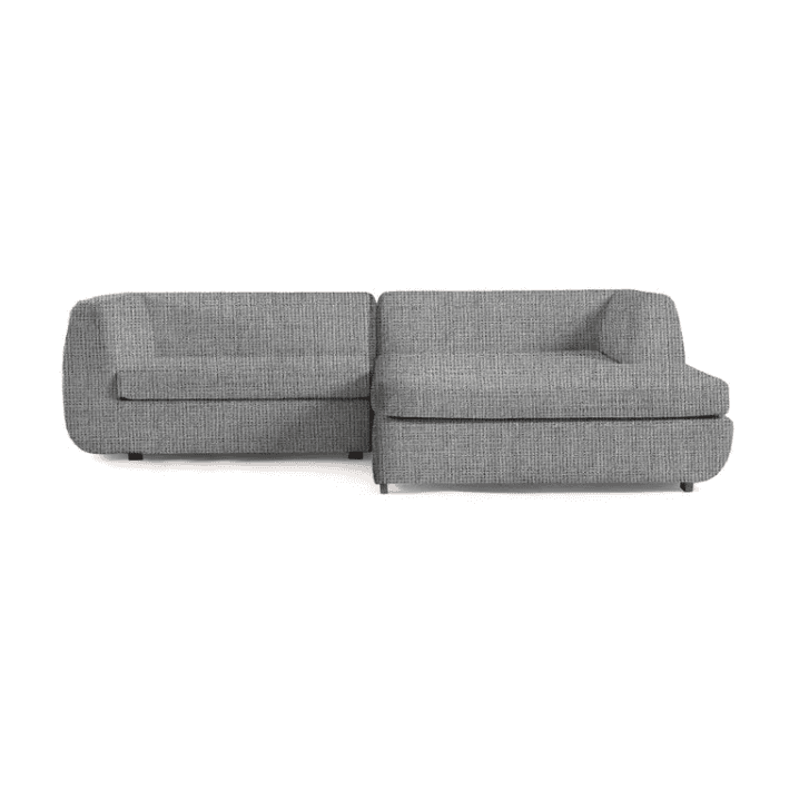 A modern two-piece modular sectional sofa upholstered in a light grey textured fabric, featuring a l… — 3D model