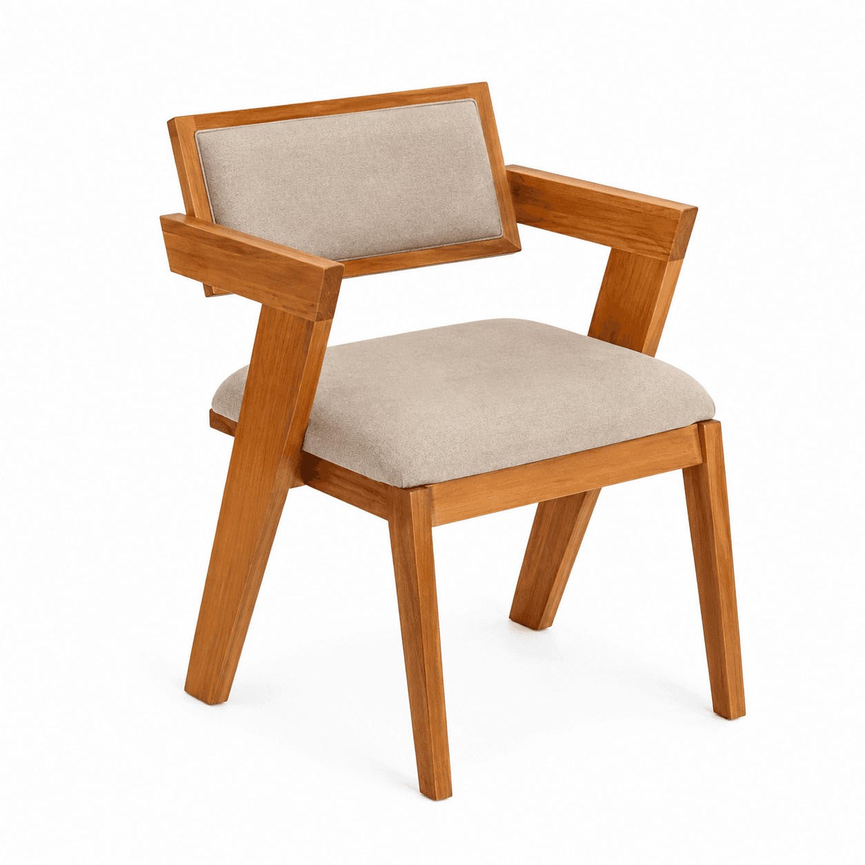 A modern armchair constructed with a solid wooden frame and upholstered seat and back. The frame fea… — free OBJ 3D model