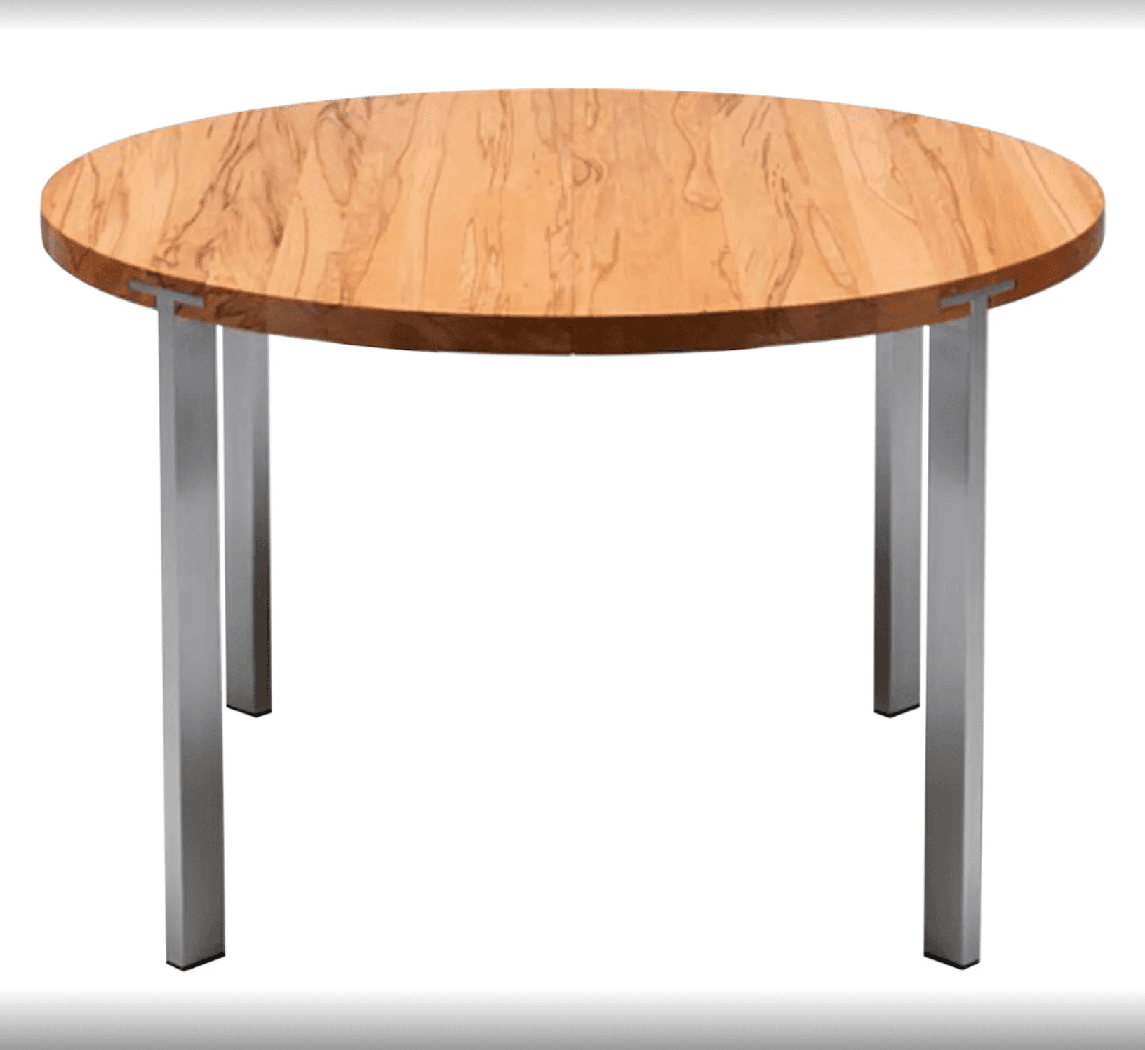 A modern round table featuring a light-toned wooden tabletop with visible grain patterns, supported… — free SKP 3D model
