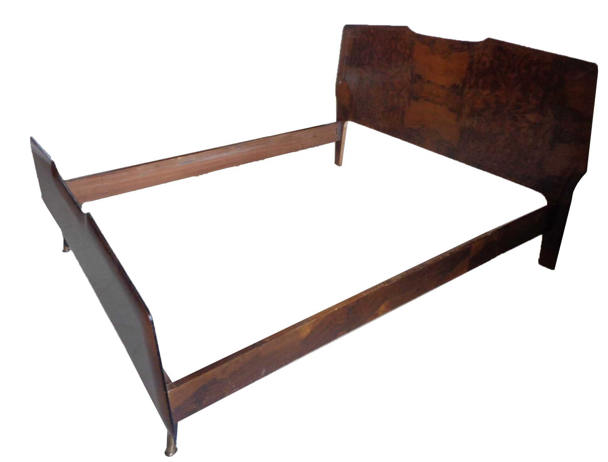 A wooden bed frame with a headboard and footboard. The headboard has a unique, undulating top edge a… — free FBX 3D model
