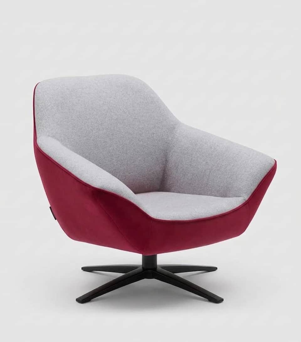 An upholstered lounge chair with a two-tone textile finish and a black four-star swivel base, design… — free OBJ 3D model