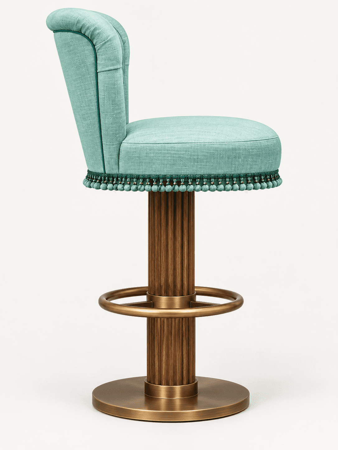 An Art Deco-inspired bar stool featuring a rounded, upholstered seat and a high, channel-tufted back… — 3D model