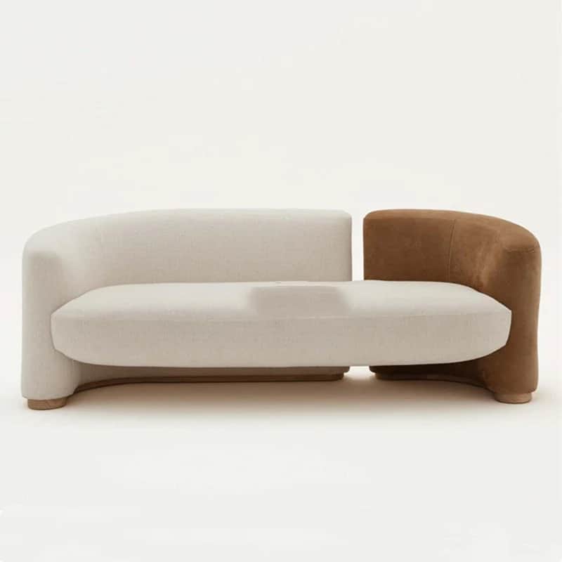 A modern, low-profile sofa featuring an asymmetrical design with two distinct upholstered sections.… — free GLTF 3D model