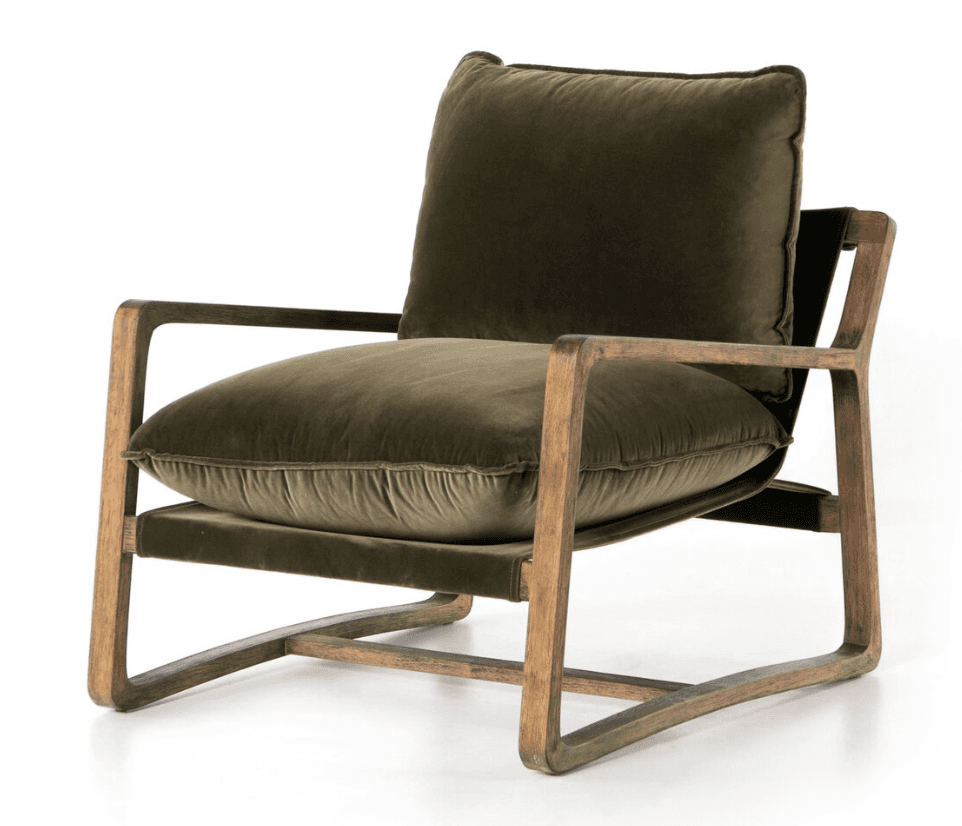 A modern lounge chair featuring a prominent open wooden frame in a natural finish, complemented by p… — free OBJ 3D model