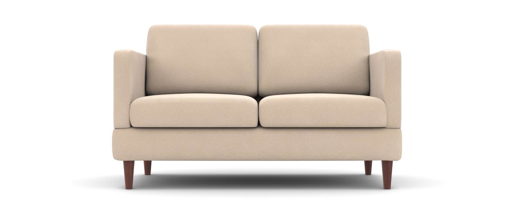 A two-seater sofa with a modern design. It features a rectangular base, two seat cushions, and two b… — free GLB 3D model