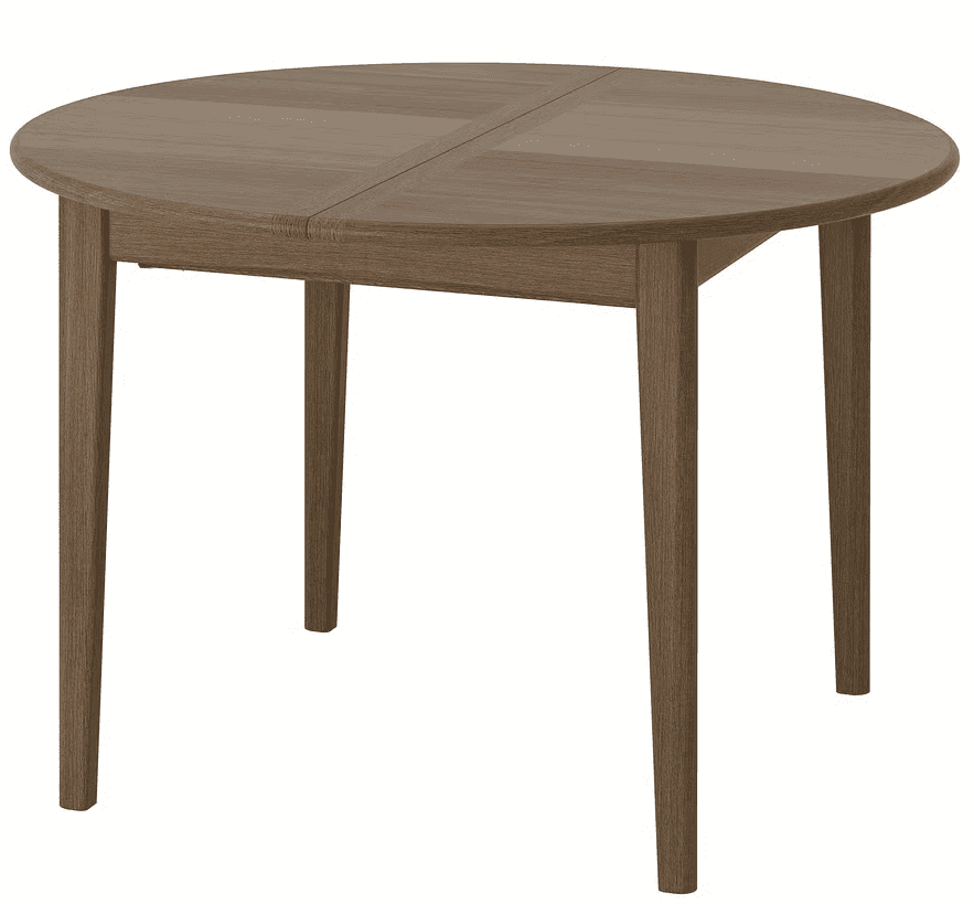 A contemporary round drop-leaf dining table made from light brown wood, featuring a visible wood gra… — 3D model