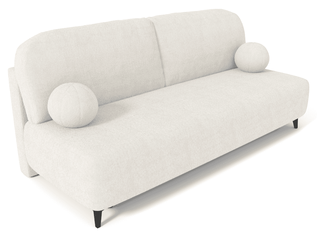 A modern, off-white sofa with a textured fabric upholstery. It features a low profile, rounded armre… — free GLTF 3D model