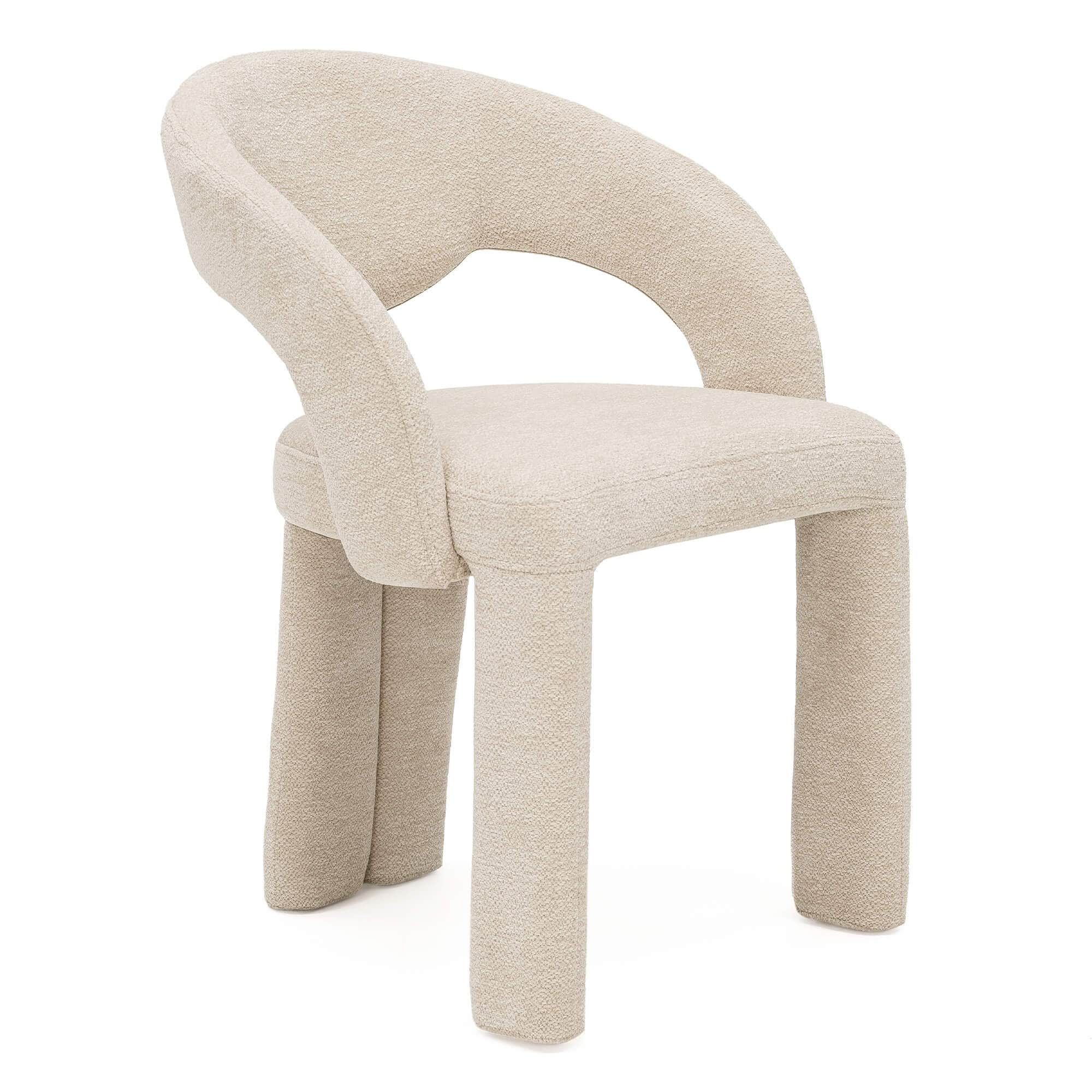 A contemporary fully upholstered accent armchair featuring a light-colored, textured bouclé fabric.… — 3D model