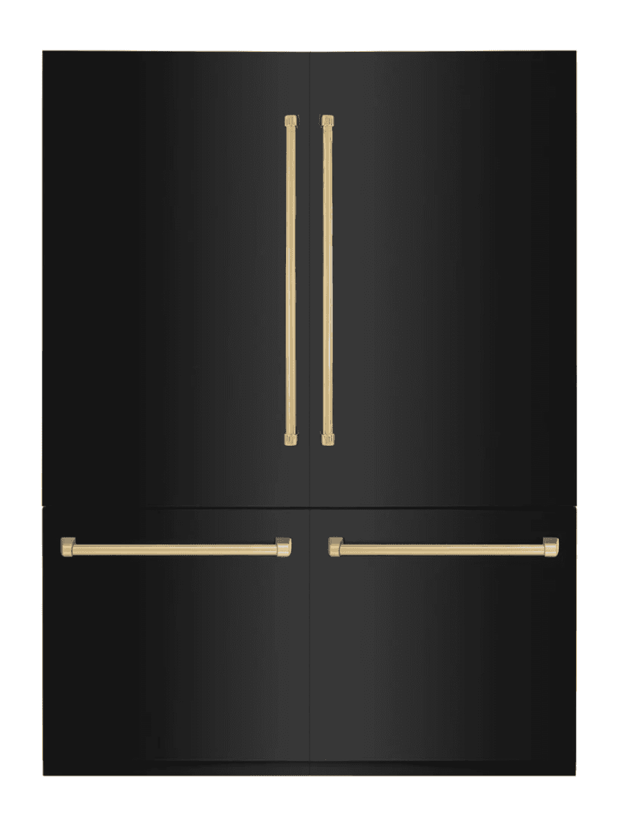 A black refrigerator with a built-in freezer. It features a sleek, minimalist design with long, vert… — 3D model