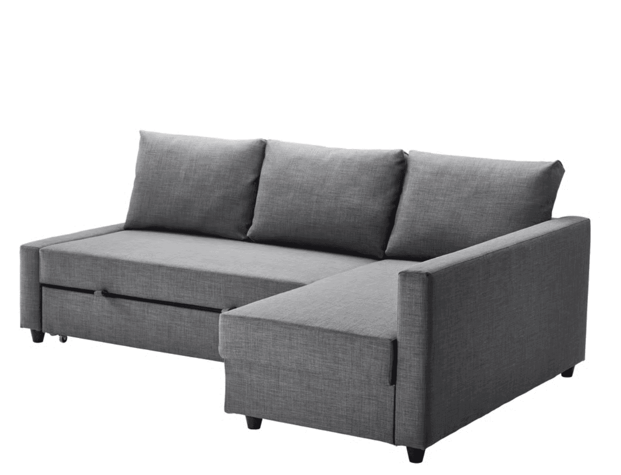 A modern, gray upholstered sectional sofa featuring a chaise lounge section and a visible pull-out m… — 3D model