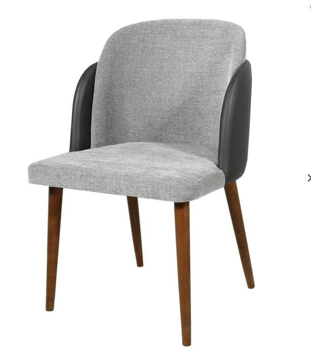 A modern chair with a fabric upholstered seat and back, and dark side panels. It features four taper… — free GLTF 3D model