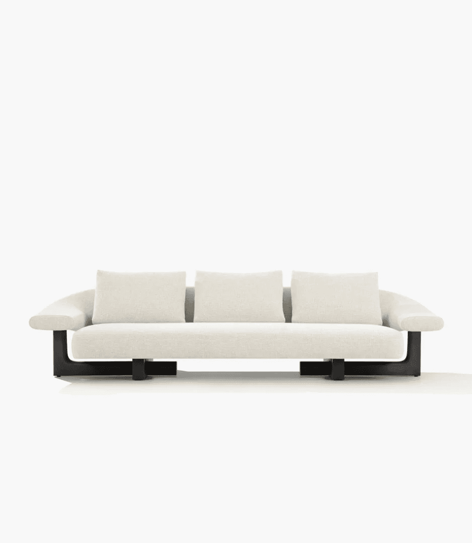 A modern three-seater sofa featuring a clean, minimalist design. It has cream or off-white textured… — 3D model