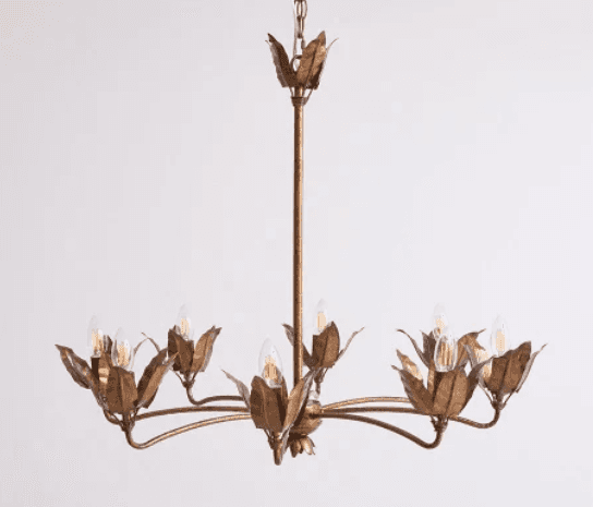 A multi-arm chandelier crafted from gilt metal, featuring a botanical design with leaf-shaped elemen… — 3D model