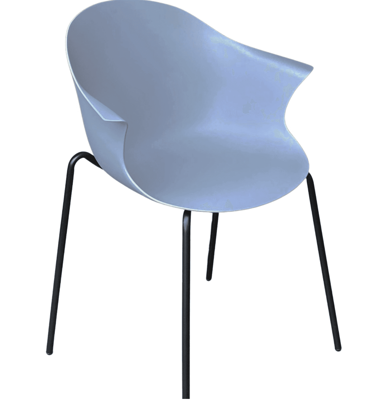 A contemporary armchair featuring a seamless, single-piece molded plastic shell in a pale blue-grey… — 3D model