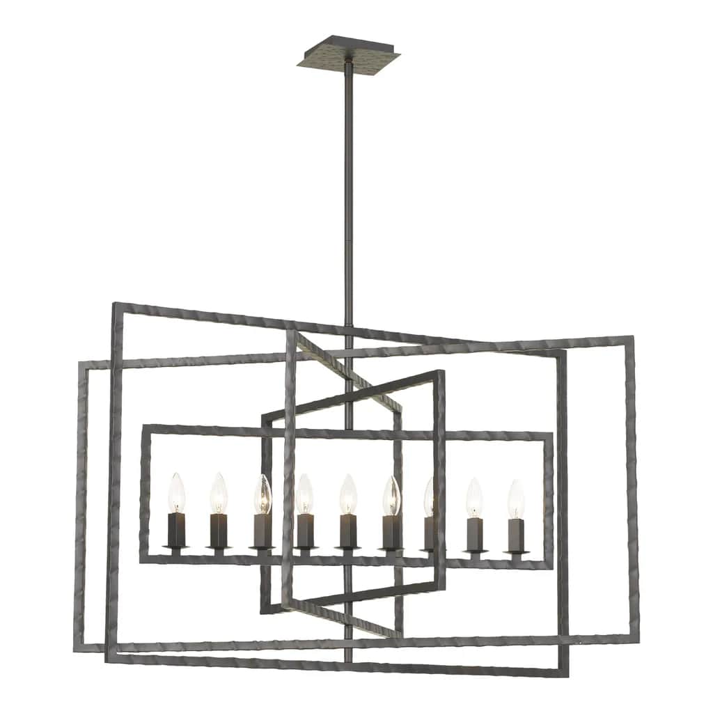 A modern chandelier featuring a multi-layered geometric design composed of nested rectangular frames… — free GLB 3D model