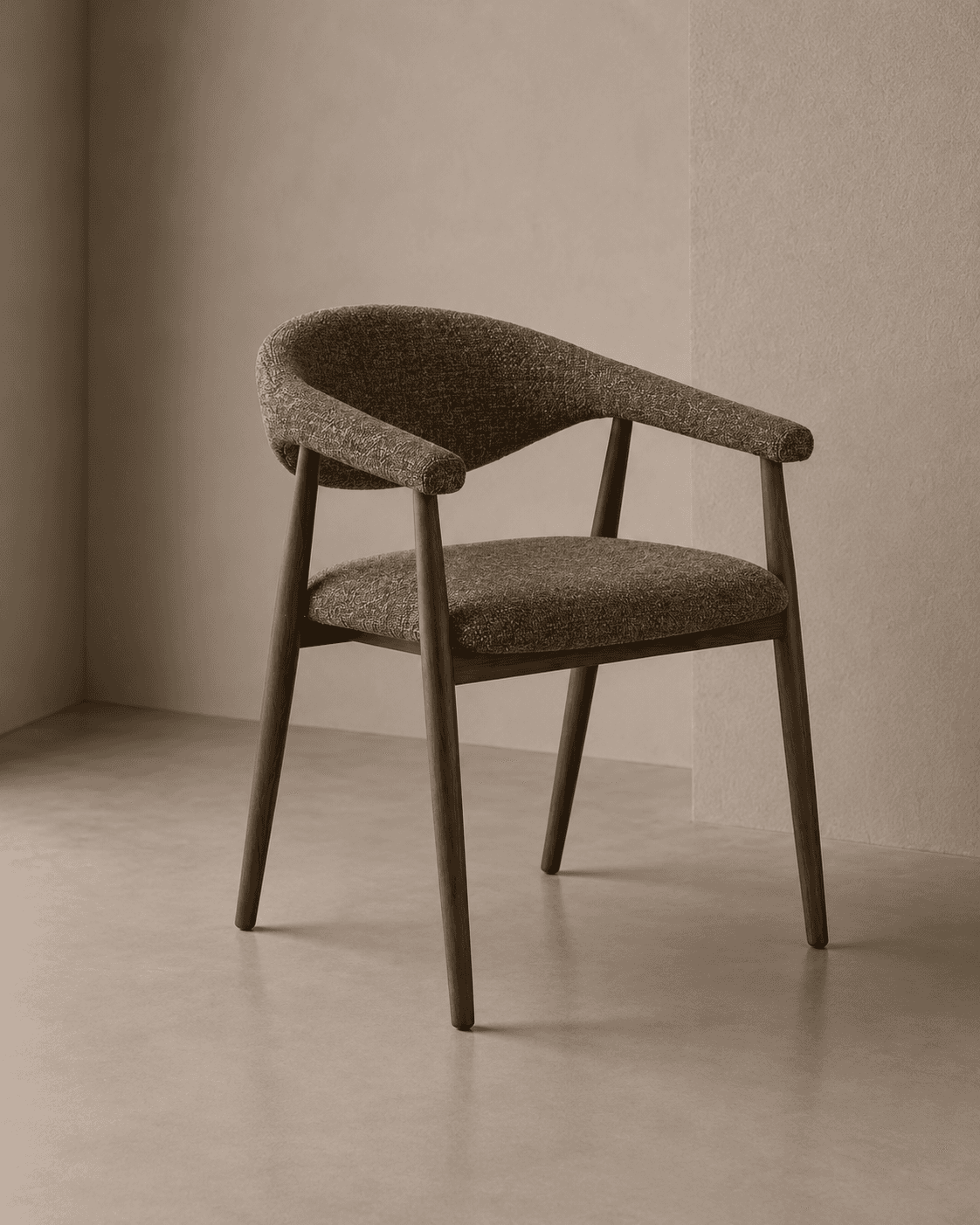 A mid-century modern inspired armchair with a curved backrest and integrated armrests, upholstered i… — free OBJ 3D model