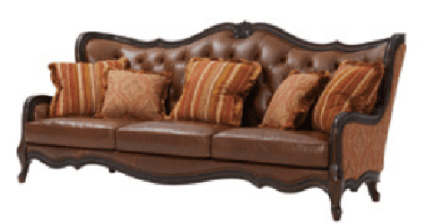 A French Provincial style sofa featuring a rich brown leather upholstery for the seats and tufted ba… — 3D model