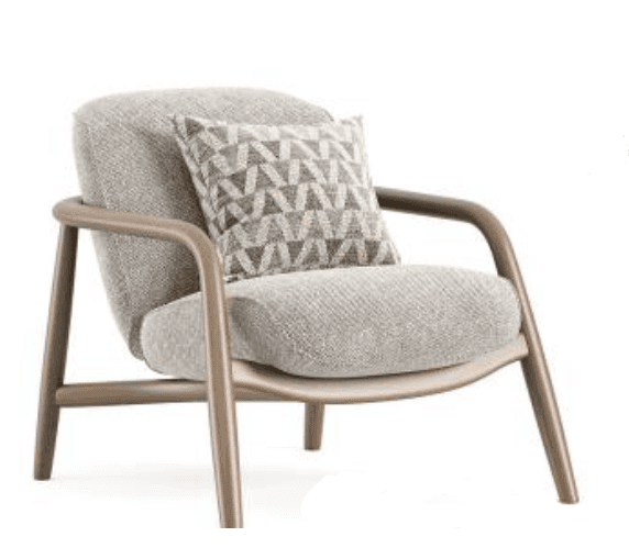 A modern upholstered lounge chair featuring a curved backrest, integrated armrests, and a visible wo… — free BLEND 3D model