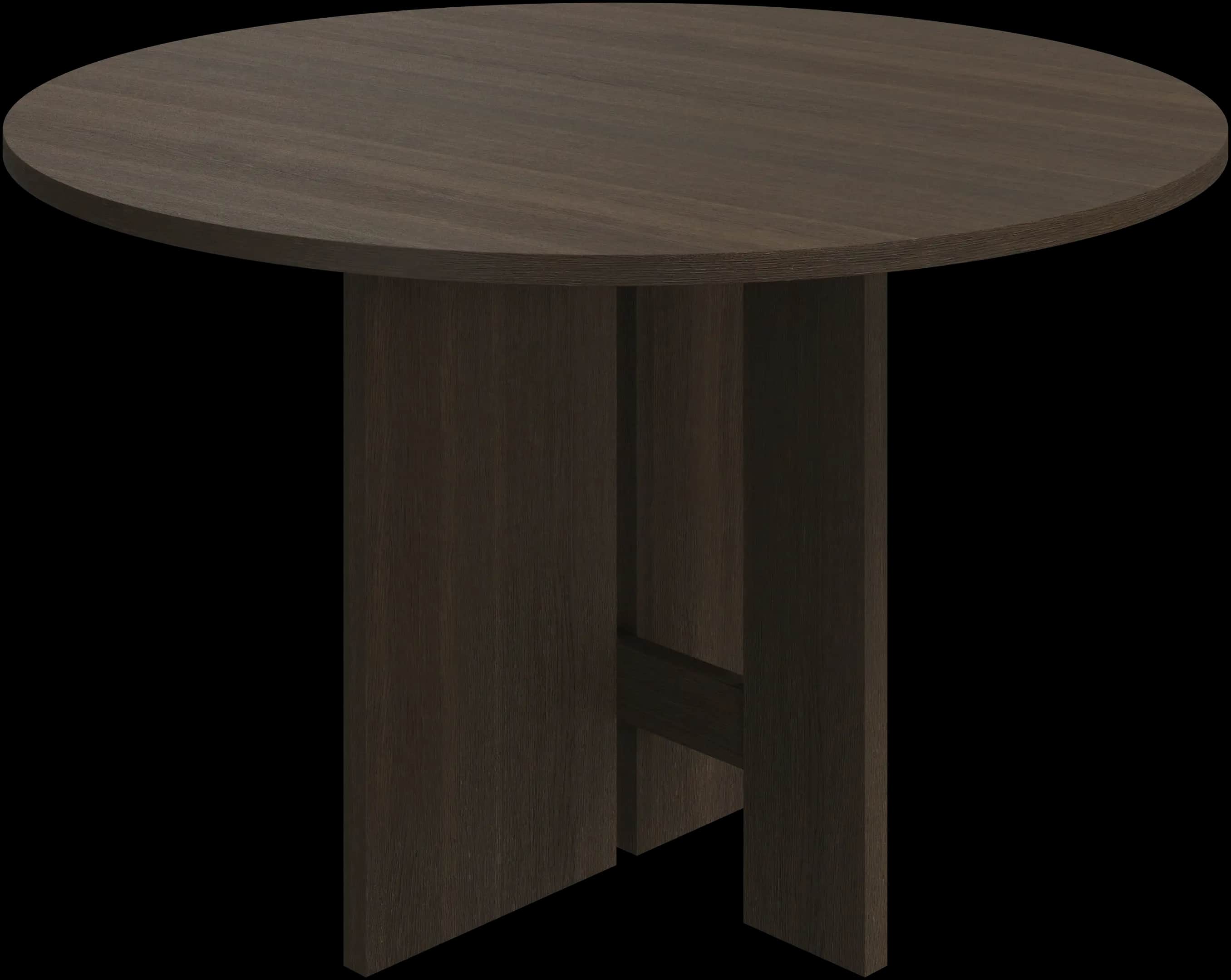 A circular table with a dark wood grain finish, featuring a solid panel-style base. — 3D model
