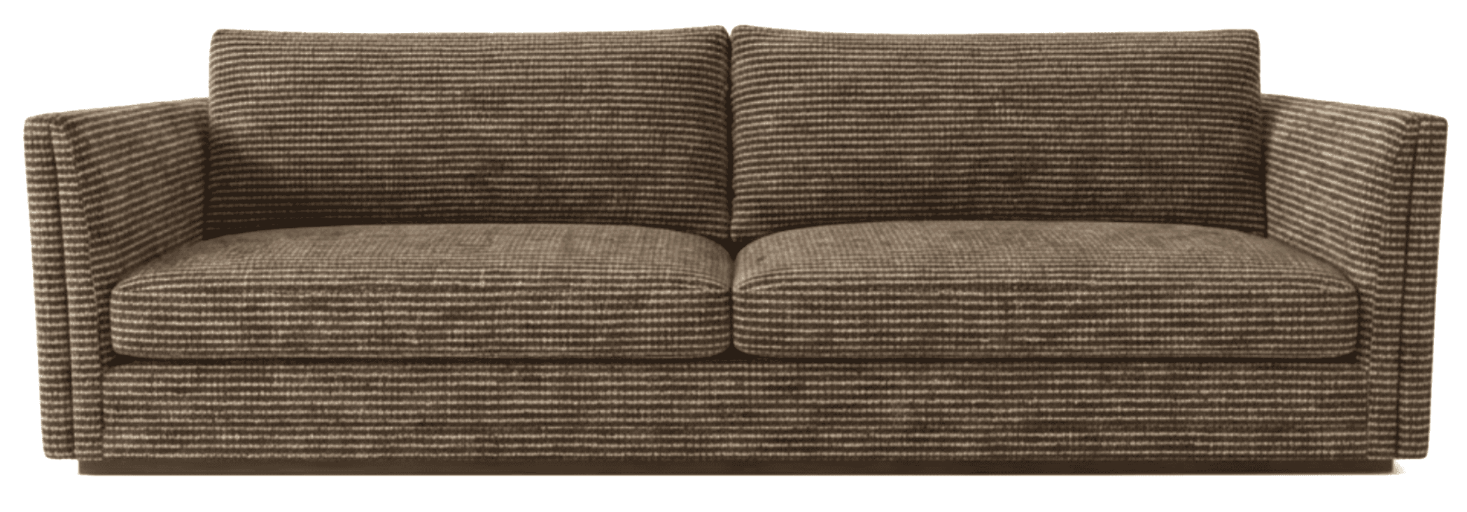 A two-seater sofa upholstered in a brown and white striped fabric. The sofa features a low profile w… — 3D model