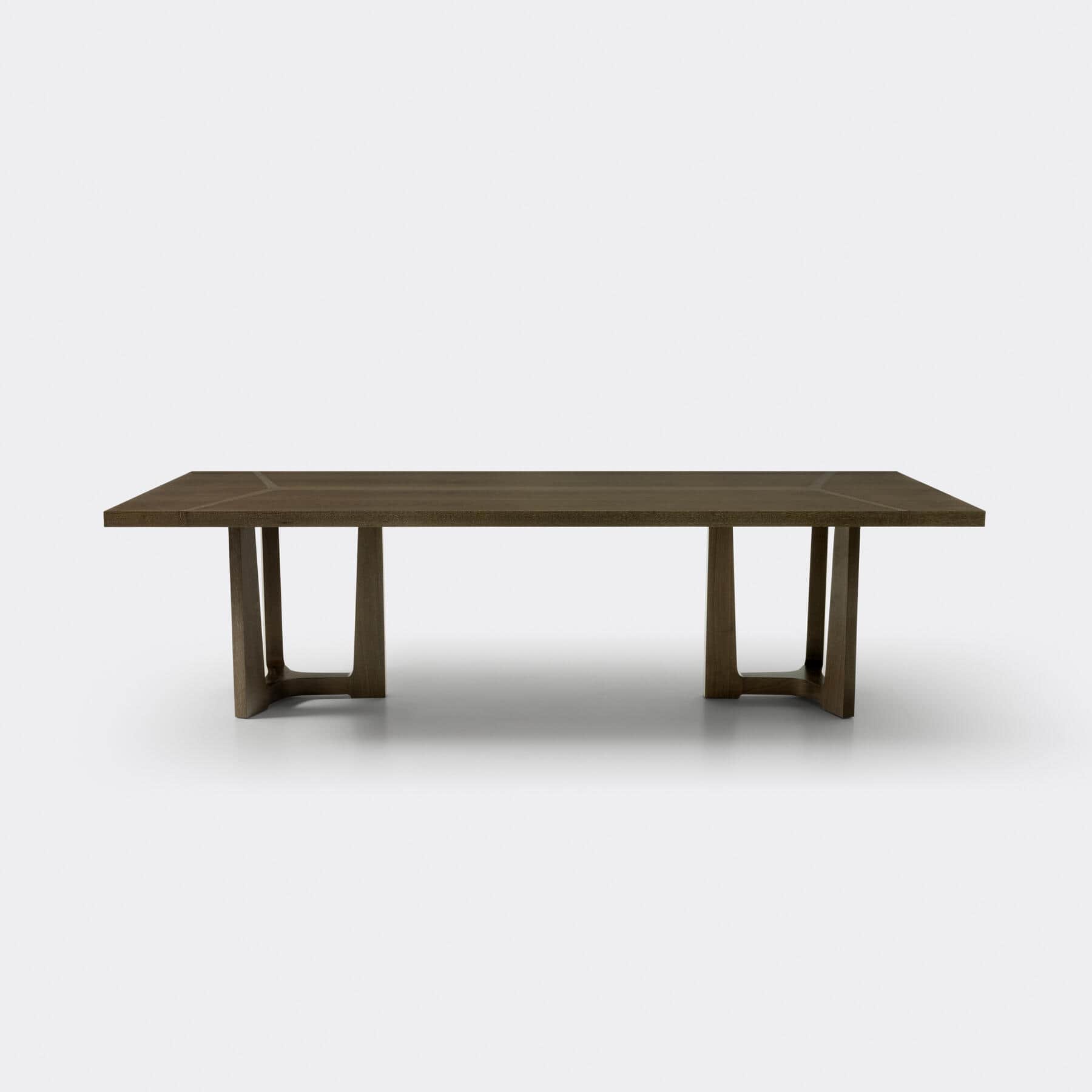 A rectangular dining table with a dark wood finish. The tabletop features subtle geometric inlays. I… — 3D model