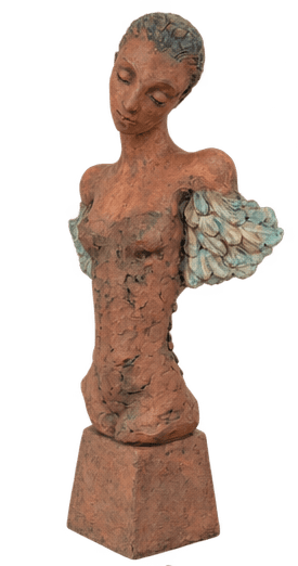 A figurative sculpture depicting the torso of a female figure, crafted from a reddish-brown terracot… — 3D model