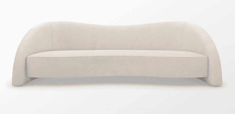 A contemporary sofa featuring a distinctive wavy backrest and seamlessly integrated rounded arms, fu… — 3D model