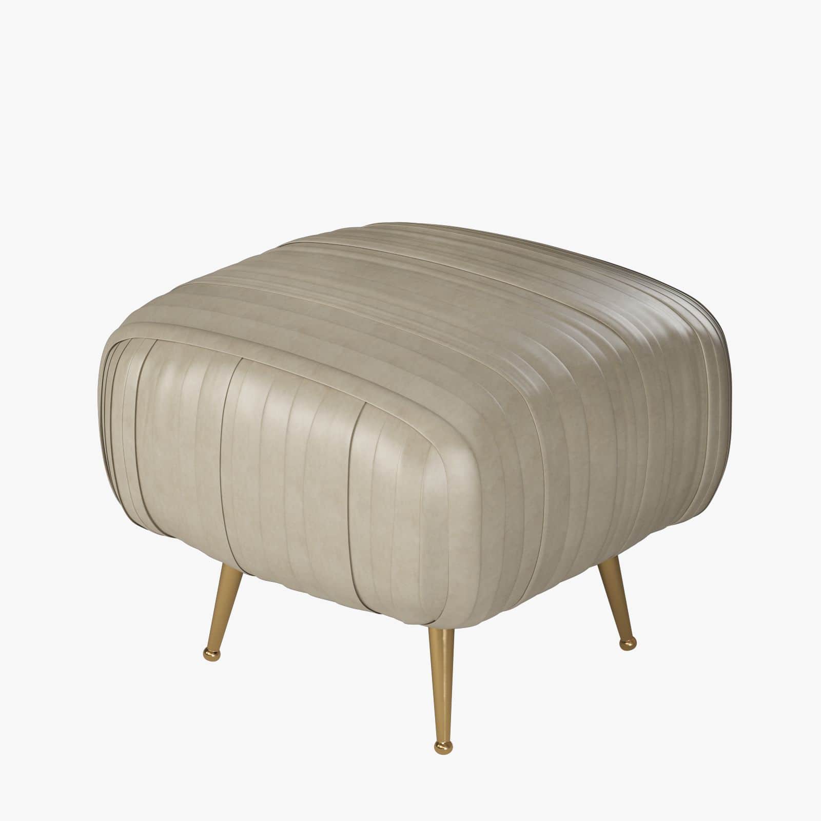 A rectangular upholstered ottoman featuring distinctive vertical channel tufting across its top and… — 3D model