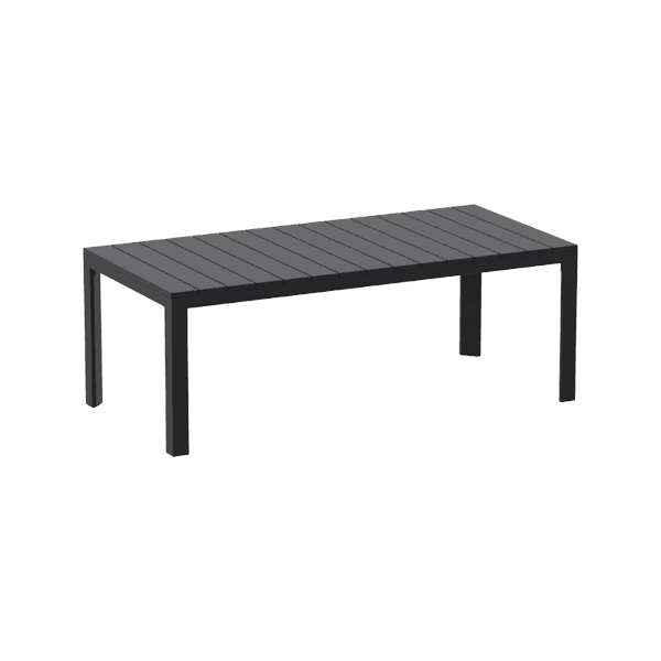 A dark grey rectangular coffee table with a slatted tabletop and straight, square legs. The design i… — 3D model