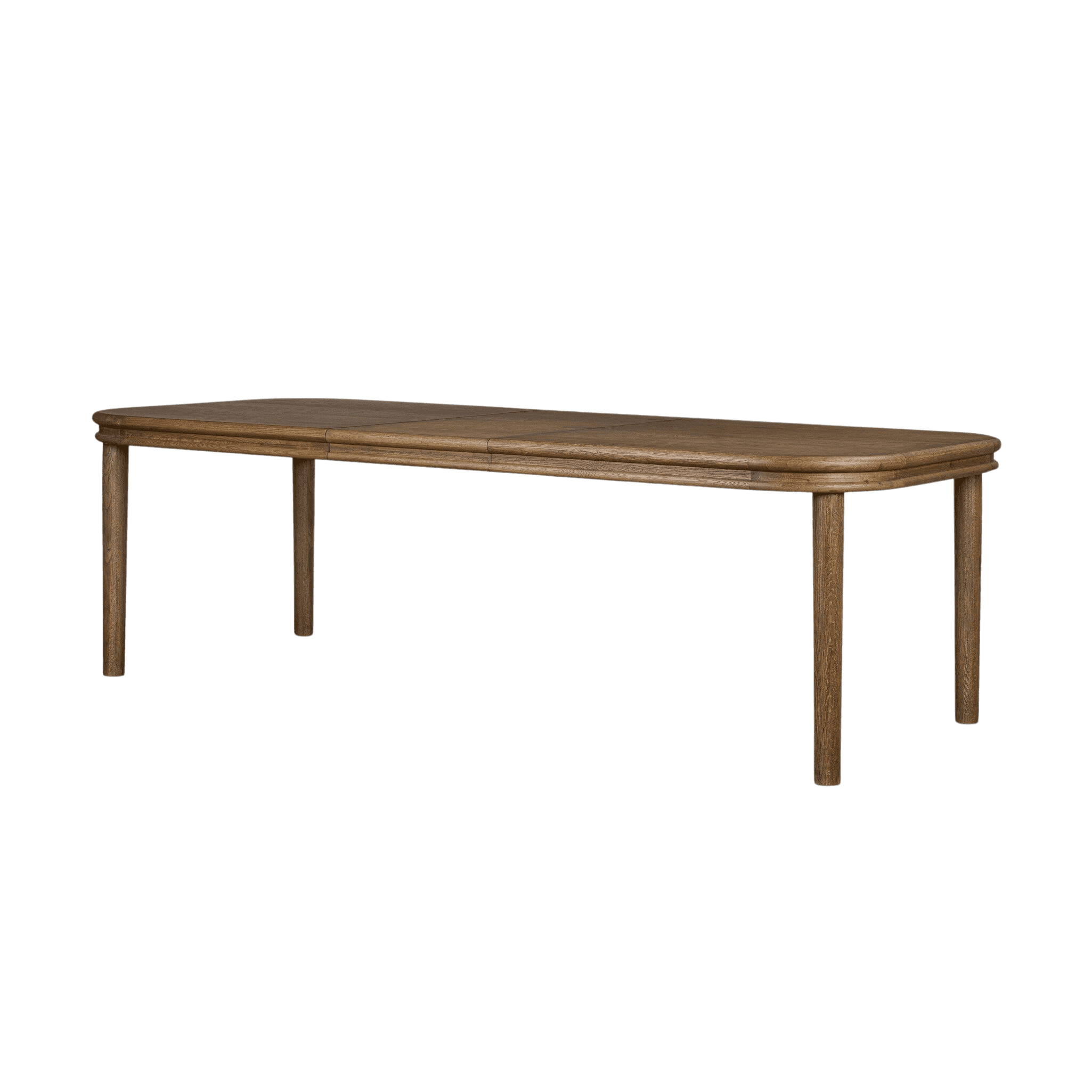 A wooden dining table with a rectangular top and rounded corners. The table has a planked surface an… — free BLEND 3D model