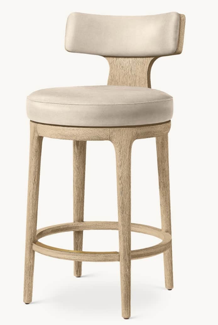 A contemporary bar stool with a light-colored wood frame and a cushioned seat and backrest. The stoo… — 3D model