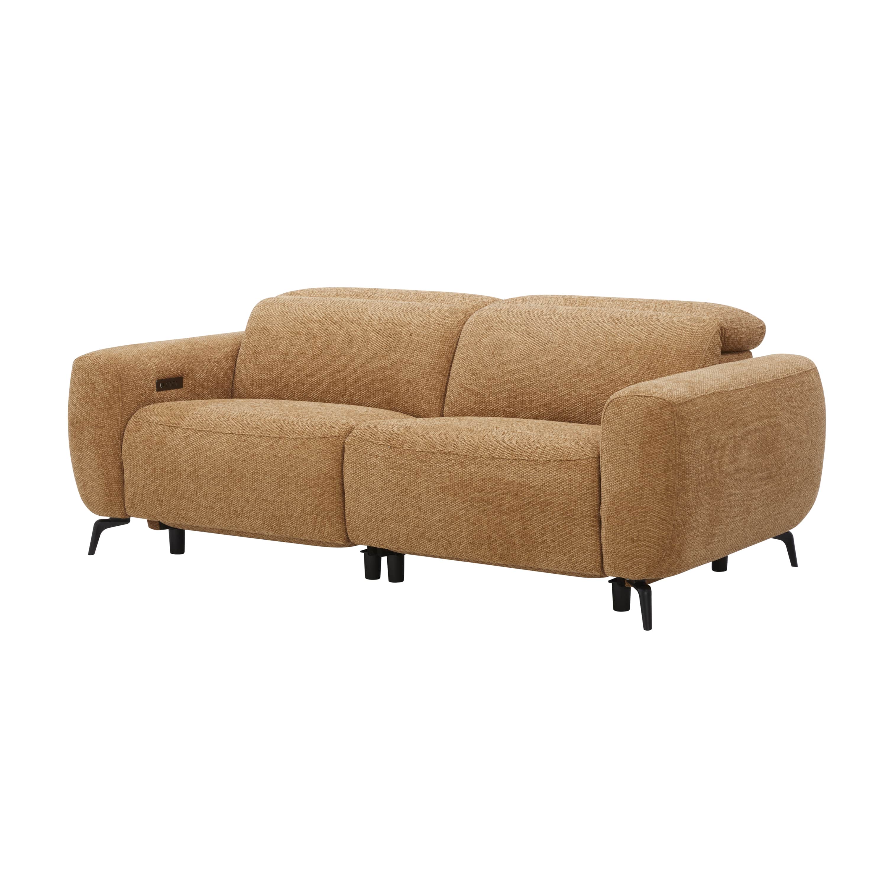 A contemporary two-seater sofa, also known as a loveseat, upholstered in a light brown or tan textur… — 3D model