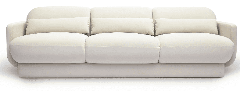 A three-seater sofa with plush cushioning and rounded armrests. The sofa features a low profile base… — 3D model