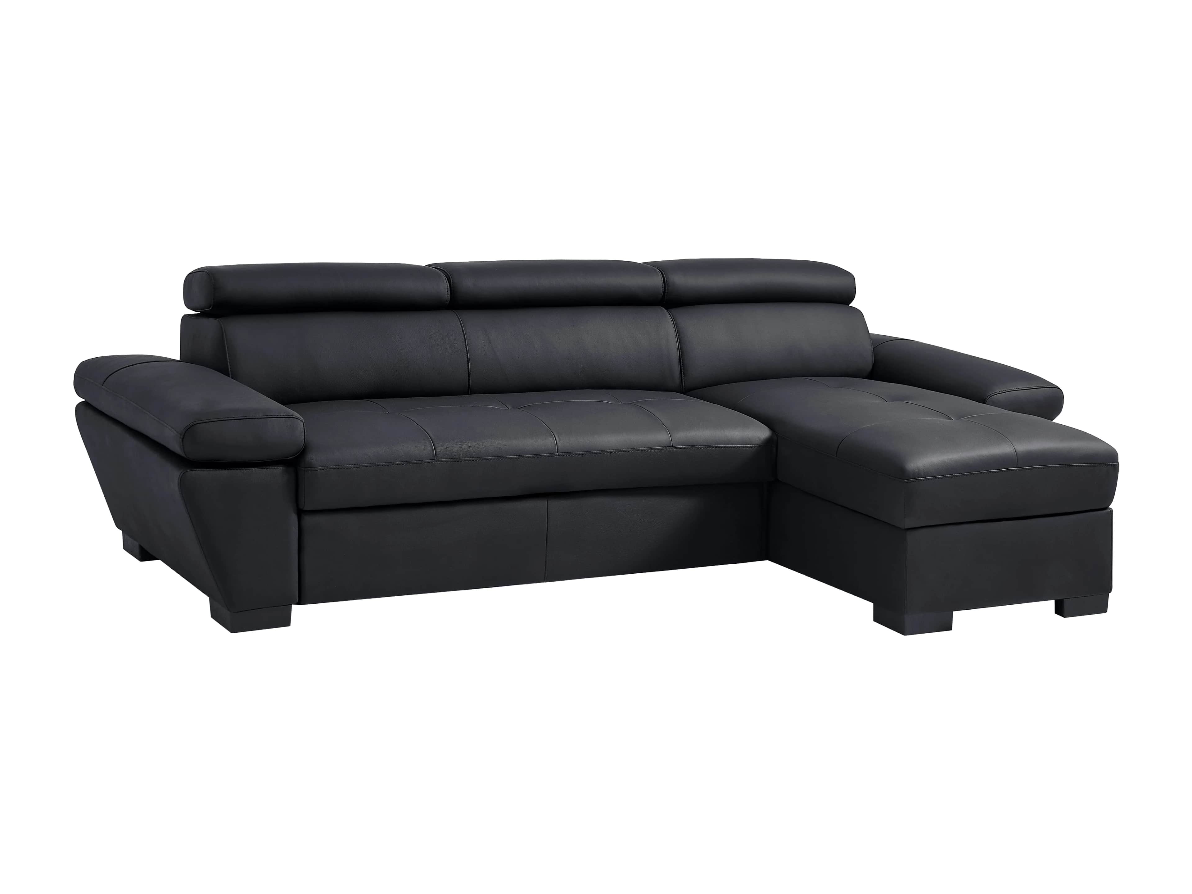 A modern black sectional sofa with a chaise lounge. The sofa features adjustable headrests and tufte… — 3D model