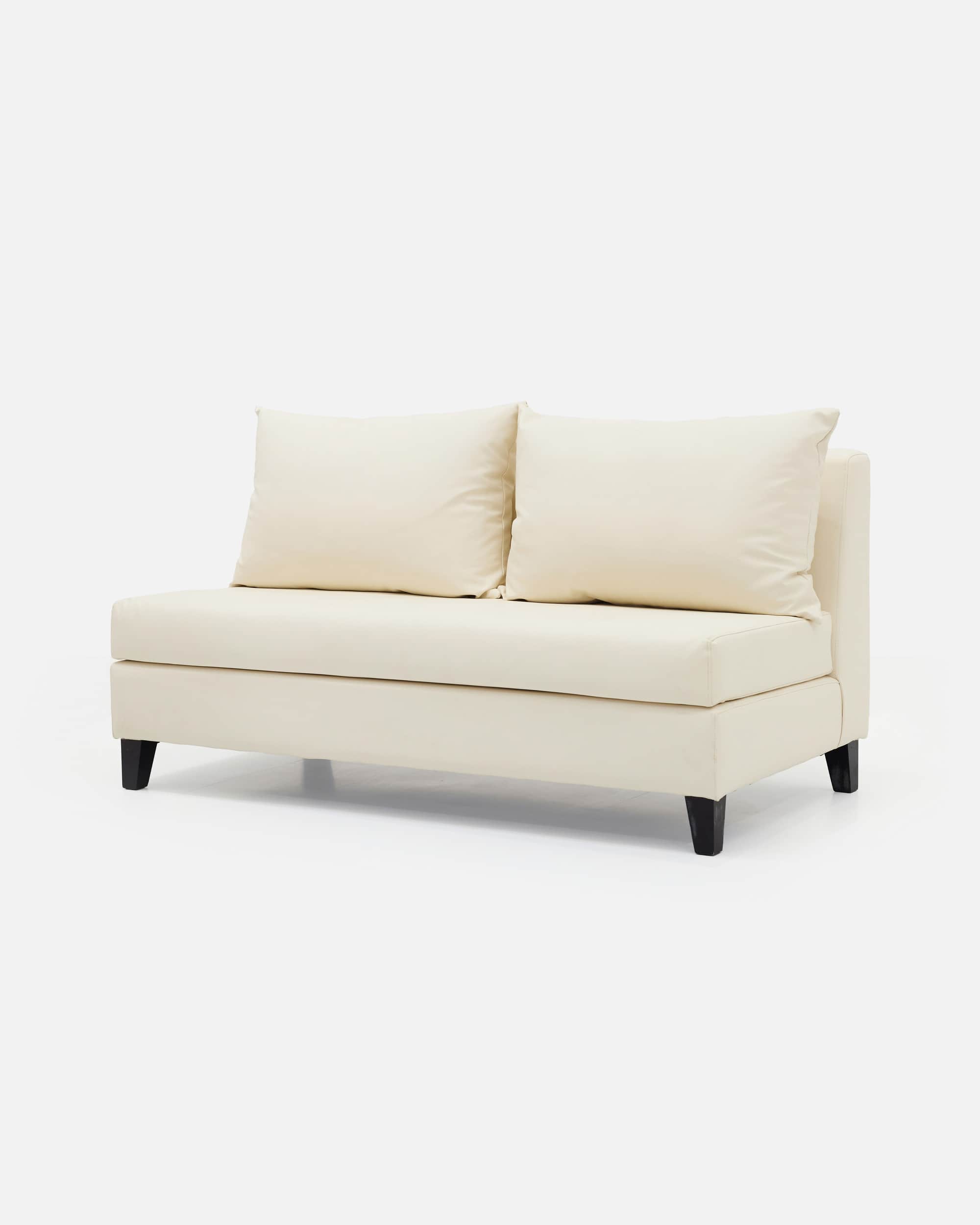 A cream-colored, armless two-seater upholstered seating unit, likely a component of a larger section… — 3D model