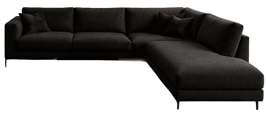 A contemporary L-shaped sectional sofa upholstered in a dark charcoal gray fabric, featuring clean l… — 3D model