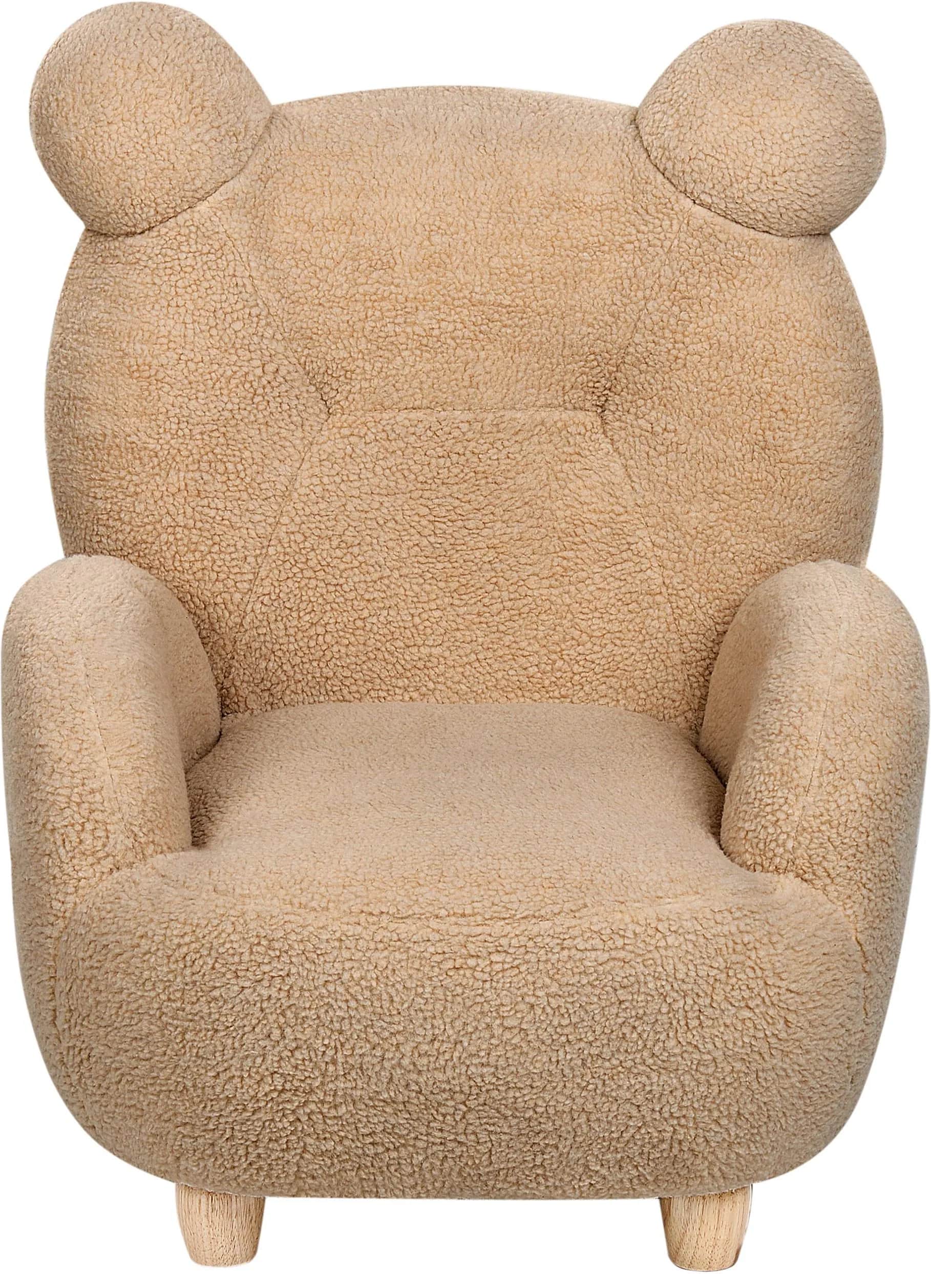 A plush armchair designed to resemble a bear's head, featuring rounded ear-like protrusions at the t… — 3D model