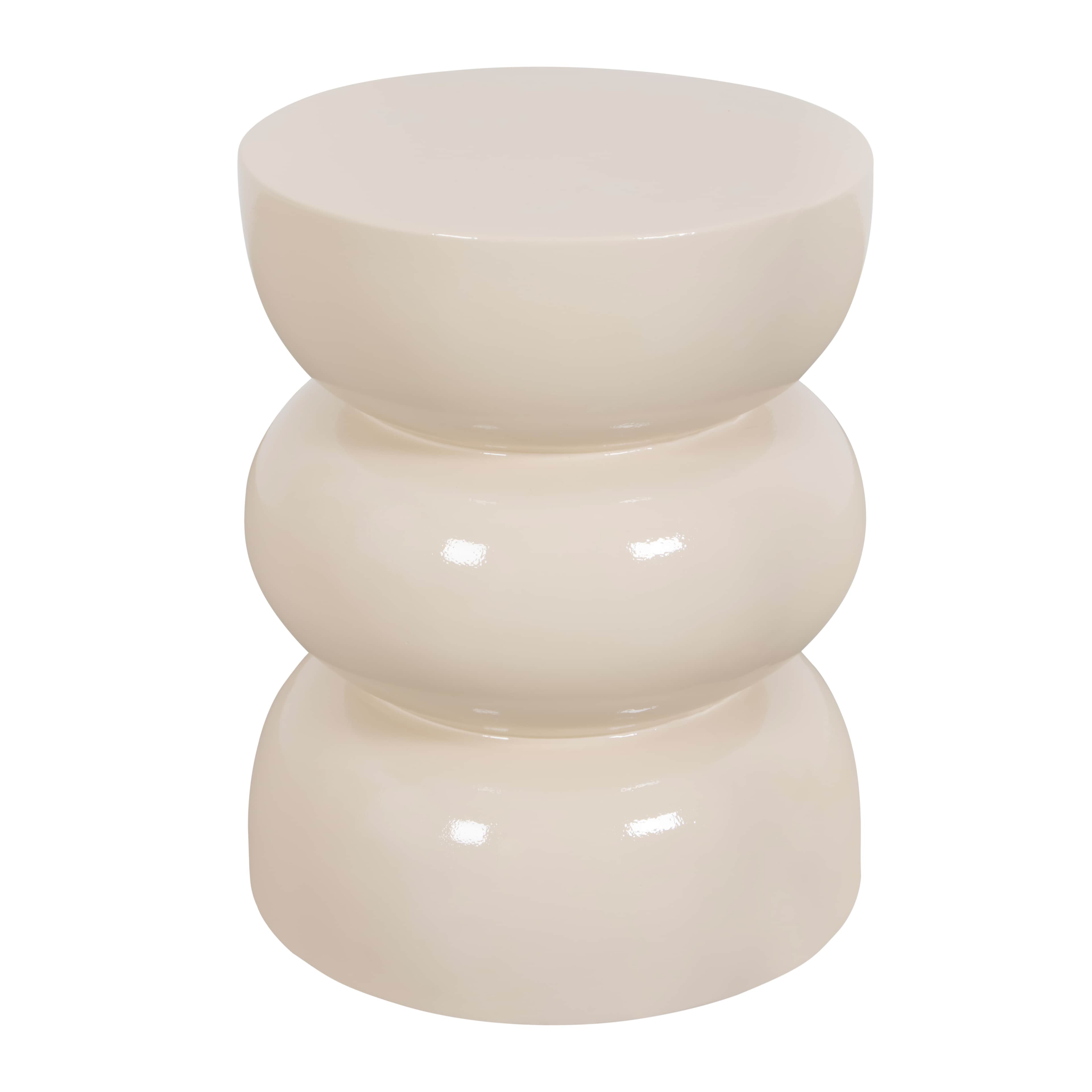 A cream-colored, hourglass-shaped ceramic stool or accent table with a glossy finish. — 3D model