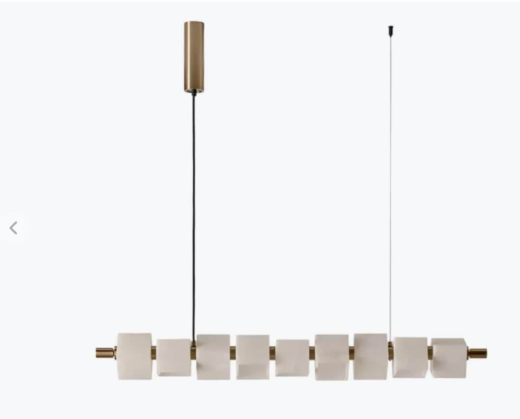 A modern linear pendant light fixture featuring a horizontal bar adorned with multiple rectangular t… — 3D model