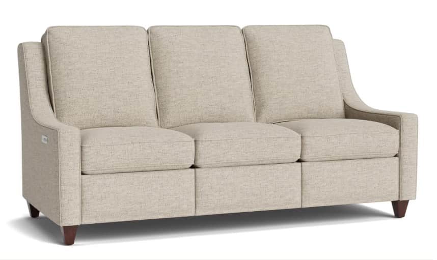 A three-seater sofa with plush cushions and upholstered arms. It features a textured fabric in a neu… — 3D model