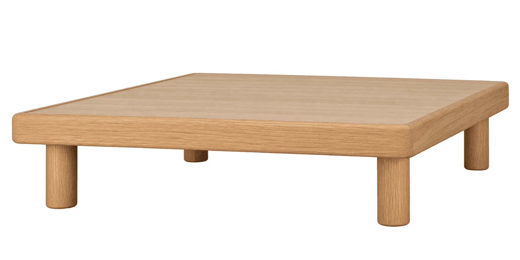 A square, low-profile coffee table constructed from light-toned solid wood. It features a minimalist… — free BLEND 3D model