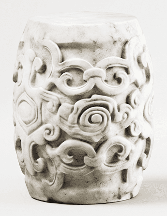 A cylindrical stool with a flat top and a textured, decorative surface. The surface features raised,… — free SKP 3D model
