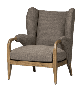 A high-backed armchair with flared wings and upholstered seat and back. The frame and armrests appea… — 3D model