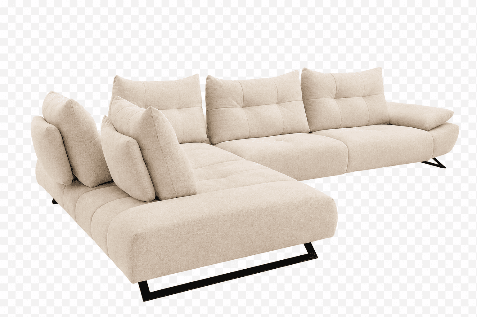 An L-shaped sectional sofa featuring a chaise lounge component, upholstered in a light beige or crea… — 3D model